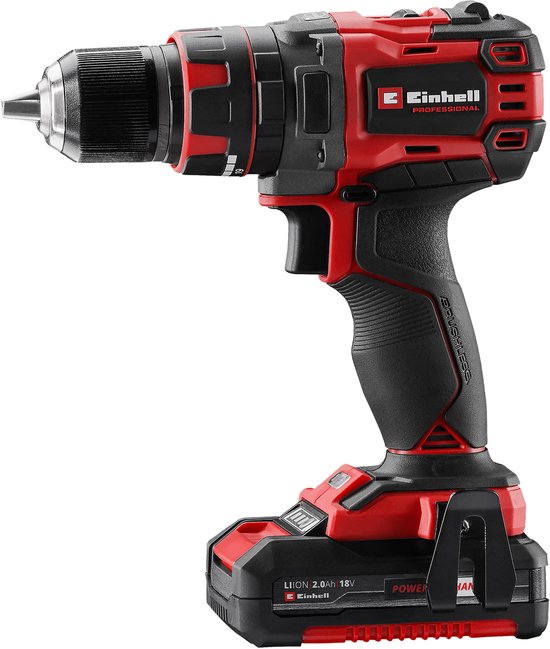Einhell Professional Accu Klopboor-/ Schroefmachine TP-CD 18/60 Li-i BL Kit - Power X-Change - 18 V/Li-ion - Met impactfunctie - 60 Nm - Koolborstelloze motor - Incl. E-Box Basic, 1x 2.0 Ah accu en lader