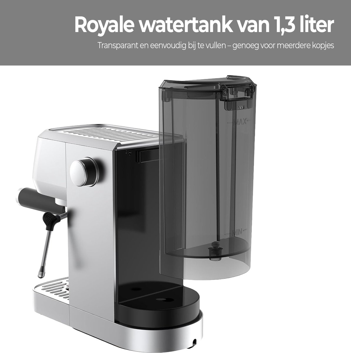 Espressomachine 20 Bar - Piston Koffiemachines RVS - Met Stoompijpje - Coffee Machine - 1,3L Waterreservoir - COOK-IT — afbeelding 6