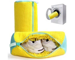 S&E 2-pack Wasmachine Schoenenzakken – Gevoerd met Zacht Fleece – Geel met Blauwe Rits
