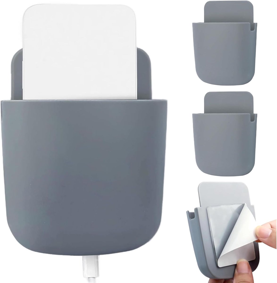 3-delige afstandsbedieningshouder, zelfklevende wandhouder met oplaadgat voor mobiele telefoon, multifunctionele afstandsbedieningswandhouder voor het bevestigen van lange kleine voorwerpen, afstandsbedieningshouder