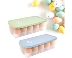 Ibenzoa® Eierdoos Set van 2 met Deksel en Datumindicator voor Koelkast en Picknicks