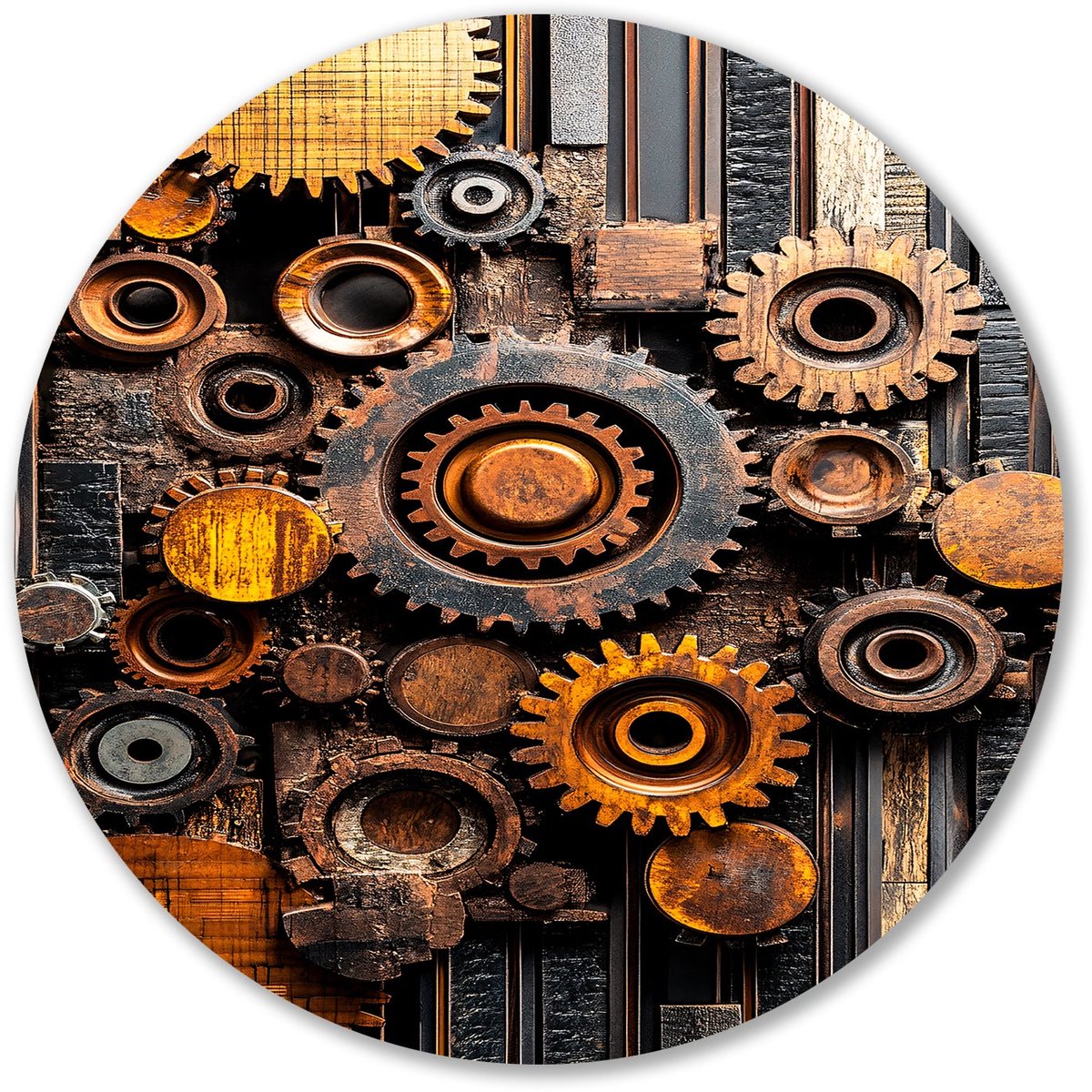 Industriële tandwielen en texturen - Gears rond schilderij - Wandschalen machinery - Steam
