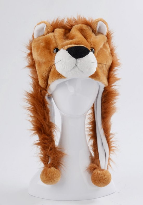 Chapeau à rabat KIMU Lion brun - Lapon aux oreilles brunes Championnat d'Europe Coupe du monde - Chapeau en fourrure Enfants ou Adultes à Klein tête - Chapeau à rabat du Jour du Roi en peluche Festival de Holland
