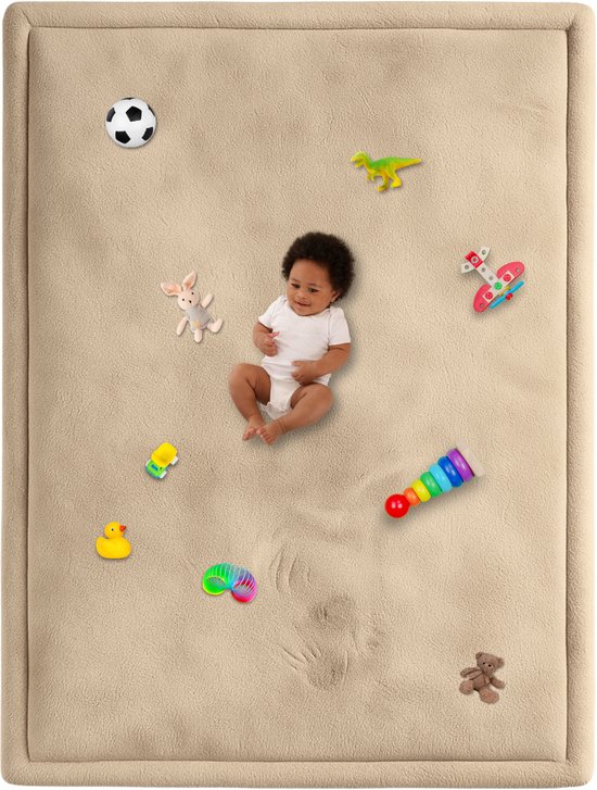 Product: Speelmat Baby XXL - Speelkleed met Traagschuim - Fluweelzacht Speeltapijt - 200x150x3 cm - Beige, van het merk 