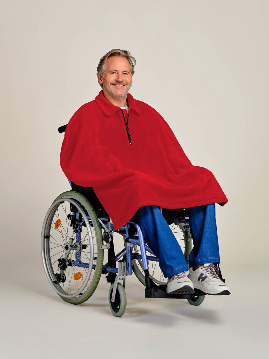 Goedkoopste Rolstoel poncho fleece - Rolstoelcape heren - Rolstoelcape winter - Rood