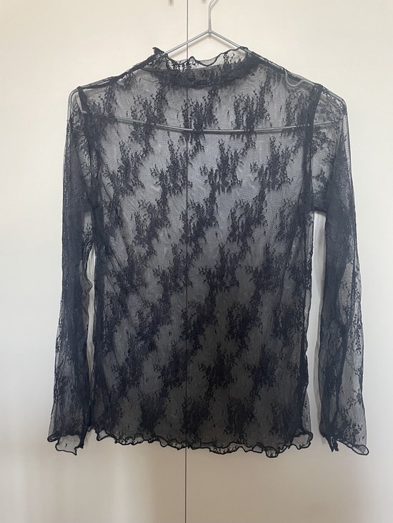Kanten top lace top - blouse - lange mouwen - dames - layering trendy - Zwart - maat S