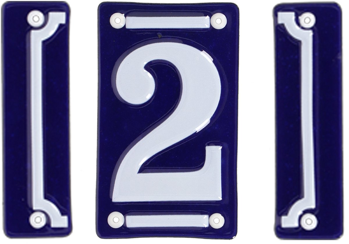 Best for Boots huisnummer 2 - met sierrand - Oudhollands - emaille - blauw/wit