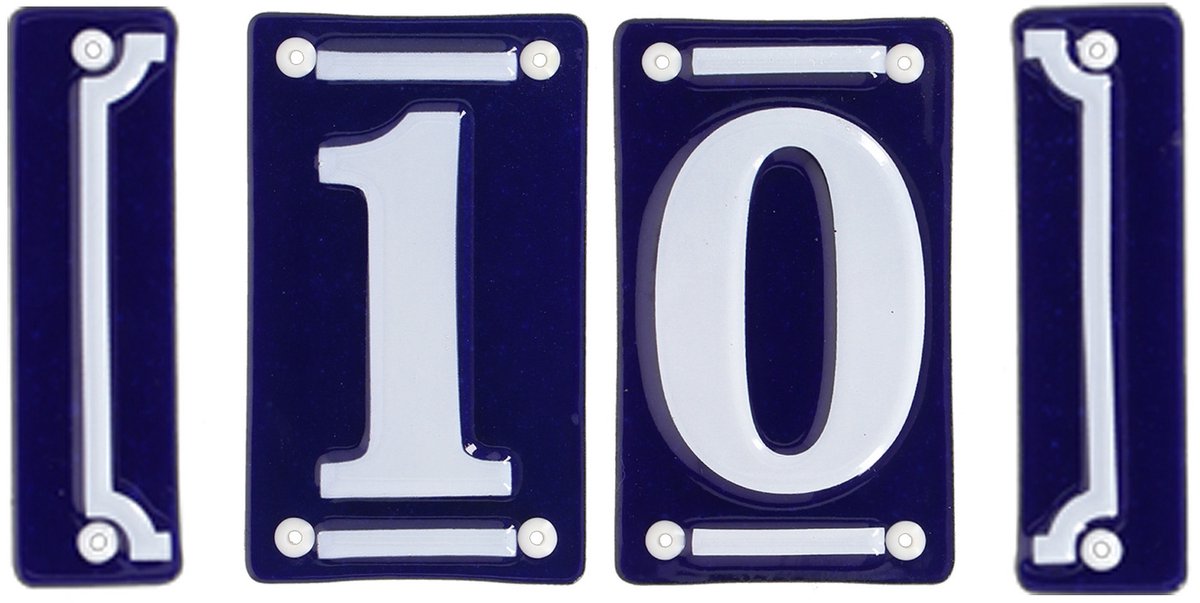 Best for Boots huisnummer 10 met sierrand - Oudhollands - emaille - blauw/wit