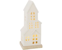 J-Line decoratie Huis 4 Ramen - keramiek - wit - LED