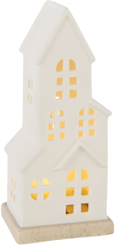 J-Line decoratie Huis 4 Ramen - keramiek - wit - LED