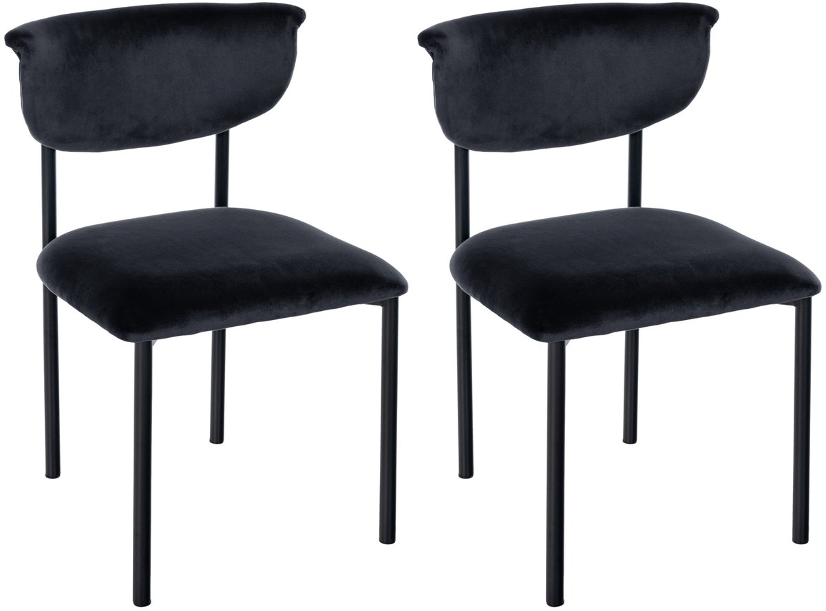 CLP Set van 2 eetkamerstoelen Gambell met rugleuning en gewatteerde fluwelen bekleding Fluweel/zwart