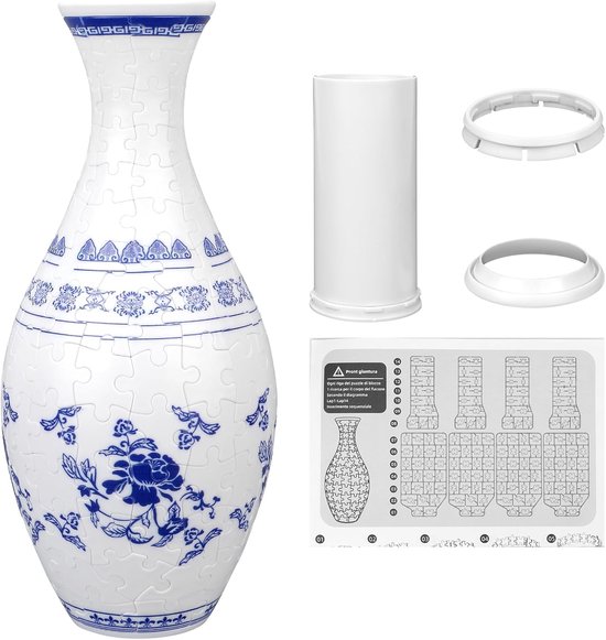 3D-vaas voor volwassenen, 160 stuks, gebogen 3D-puzzel met waterkolom, perfect voor het presenteren van echte of kunstbloemen en bloemstukken (blauw en wit
