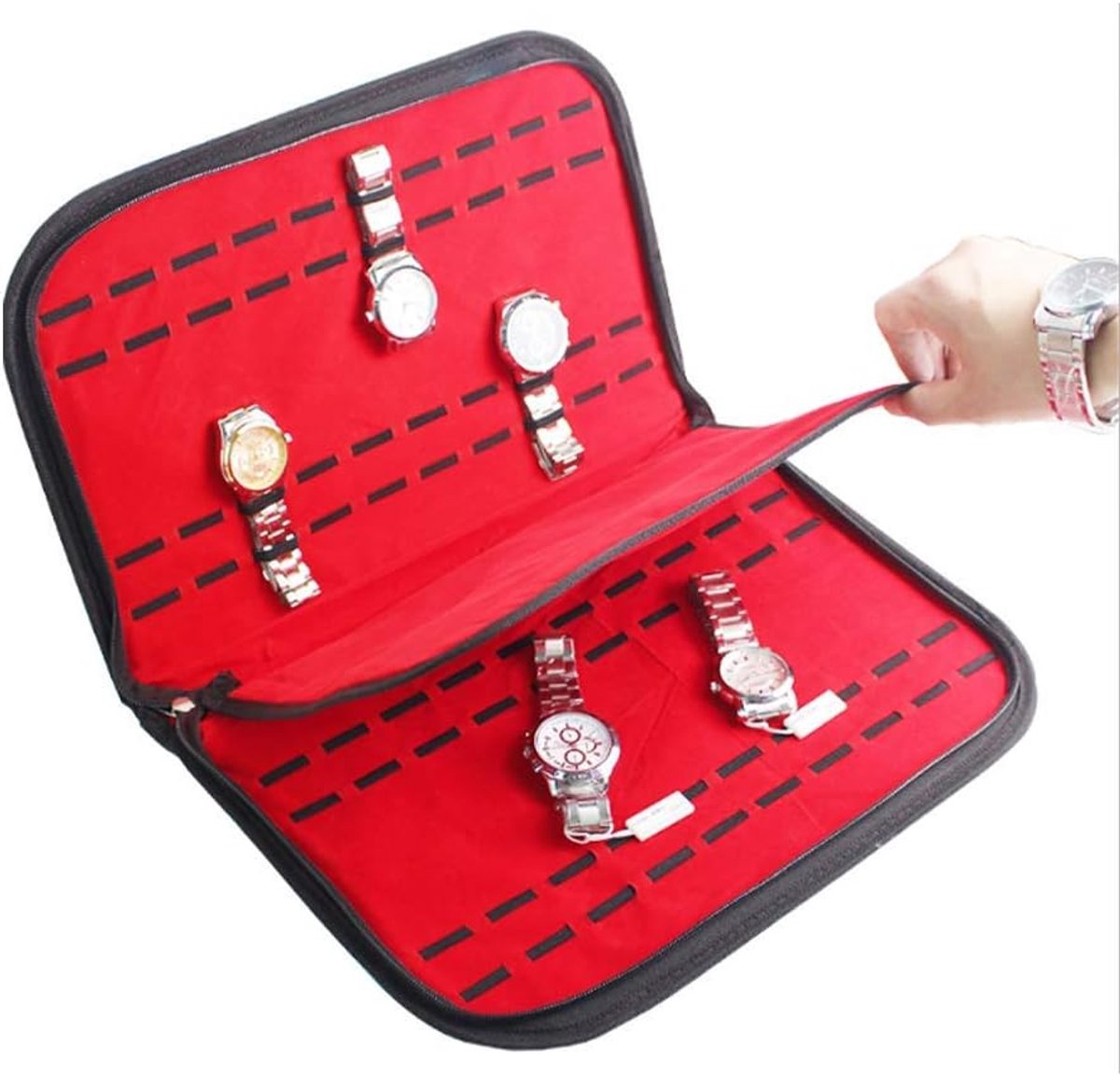 Watch Case - Organizer - 20 Compartments - PU Ribbon - Zippers - Collecting Box voor Horloges