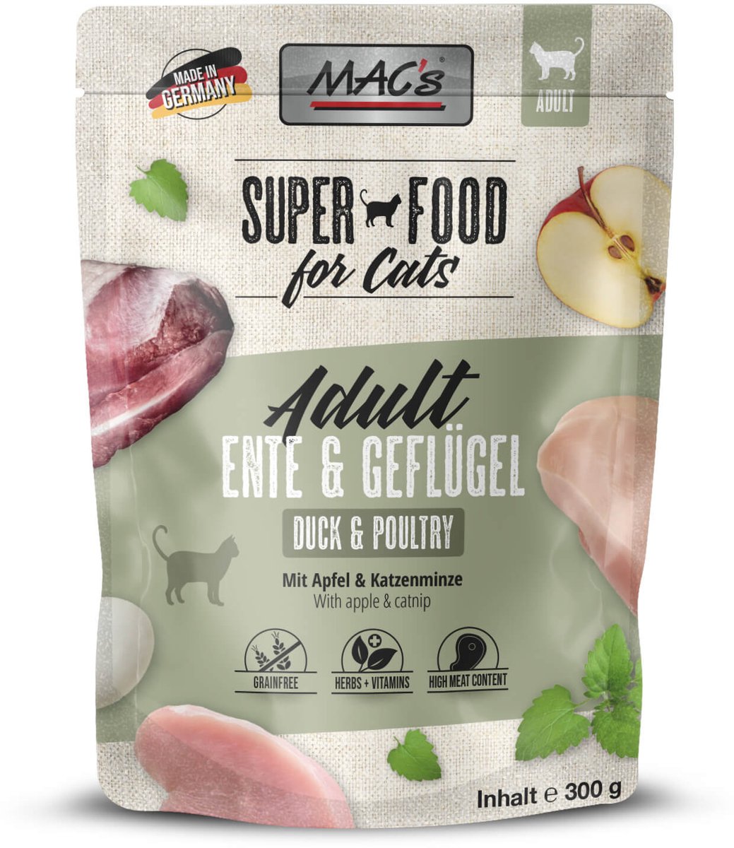 MAC's kattenvoer natvoer - maaltijdzakje - Eend en Kip - hoog vleesgehalte 96,9% _ 6x 300g