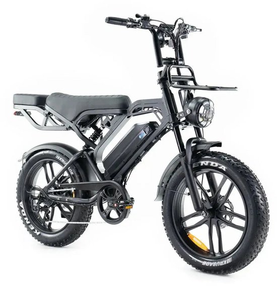QMWHEEL V20 Pro Elektrische Fatbike - Ingebouwd Alarmsystseem - Inclusief Achterzitje - Inclusief Voetsteuntjes - Inclusief Voorrekje - 20 Inch - 250W Motor - 7 Versnellingen - 60 km Actieradius - Hydraulische Schijfremmen - Zwart van QmWheel — afbeelding 4