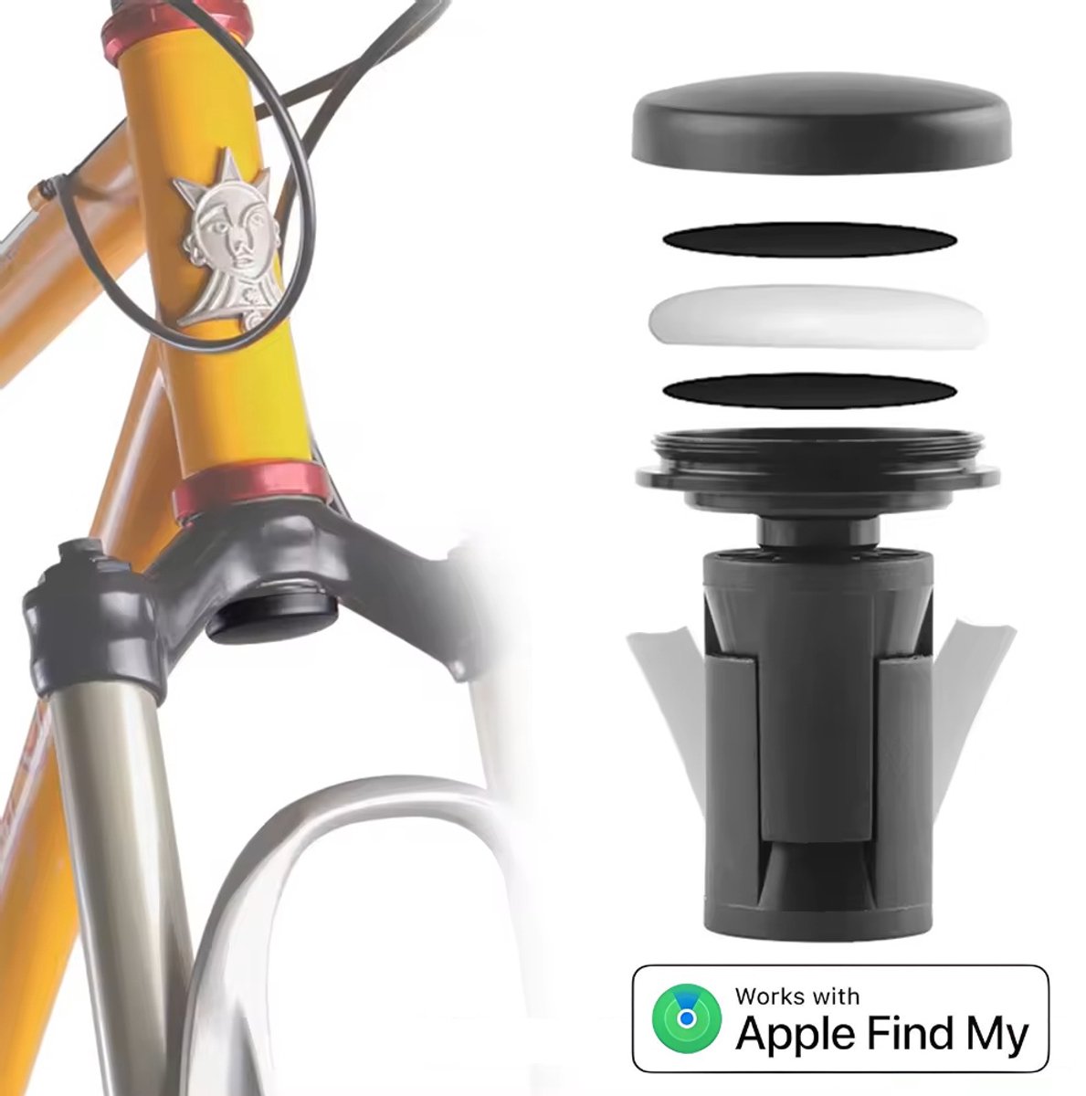 BlueTime - Tag Voorvork Houder - Inclusief Tag! - Verborgen Stuurbuis Bevestiging - Fiets Tracker - Anti Diefstal Fiets - Fiets GPS tracker- Geschikt voor Apple Find My