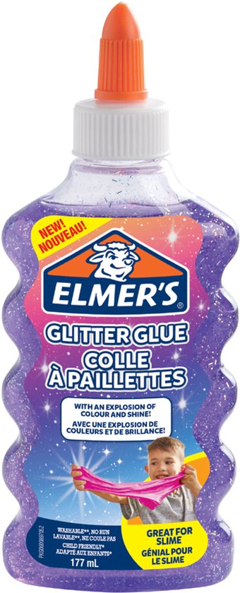 Colle à paillettes violette Elmer's avec bouchon orange.