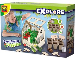 SES Creative - Explore - Broeikas met groenten - Kweek je eigen tomaat, basilicum en komkommer - Echt houten broeikas – Experimenteerdozen – Mini moestuin voor kinderen