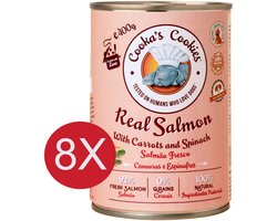 Cooka's Cookies Real Salmon (zalmpaté met worteltjes en spinazie) Hondenvoer - Natvoer - geen toevoegingen, geen conserveermiddelen, alleen eerlijke ingrediënten - meer dan 92% vers bereide zalm 8x400gr