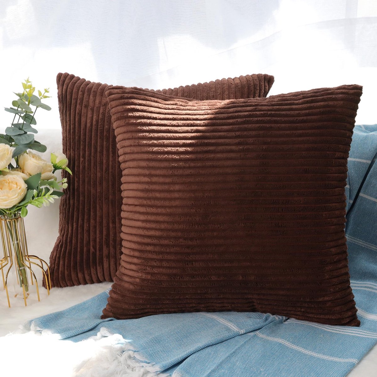 CALIYO kussenhoes corduroy effen set van 2, kussenhoes 45x45 kussenhoezen voor sierkussens, sierkussens, bankkussens, bankkussens in vele kleuren.