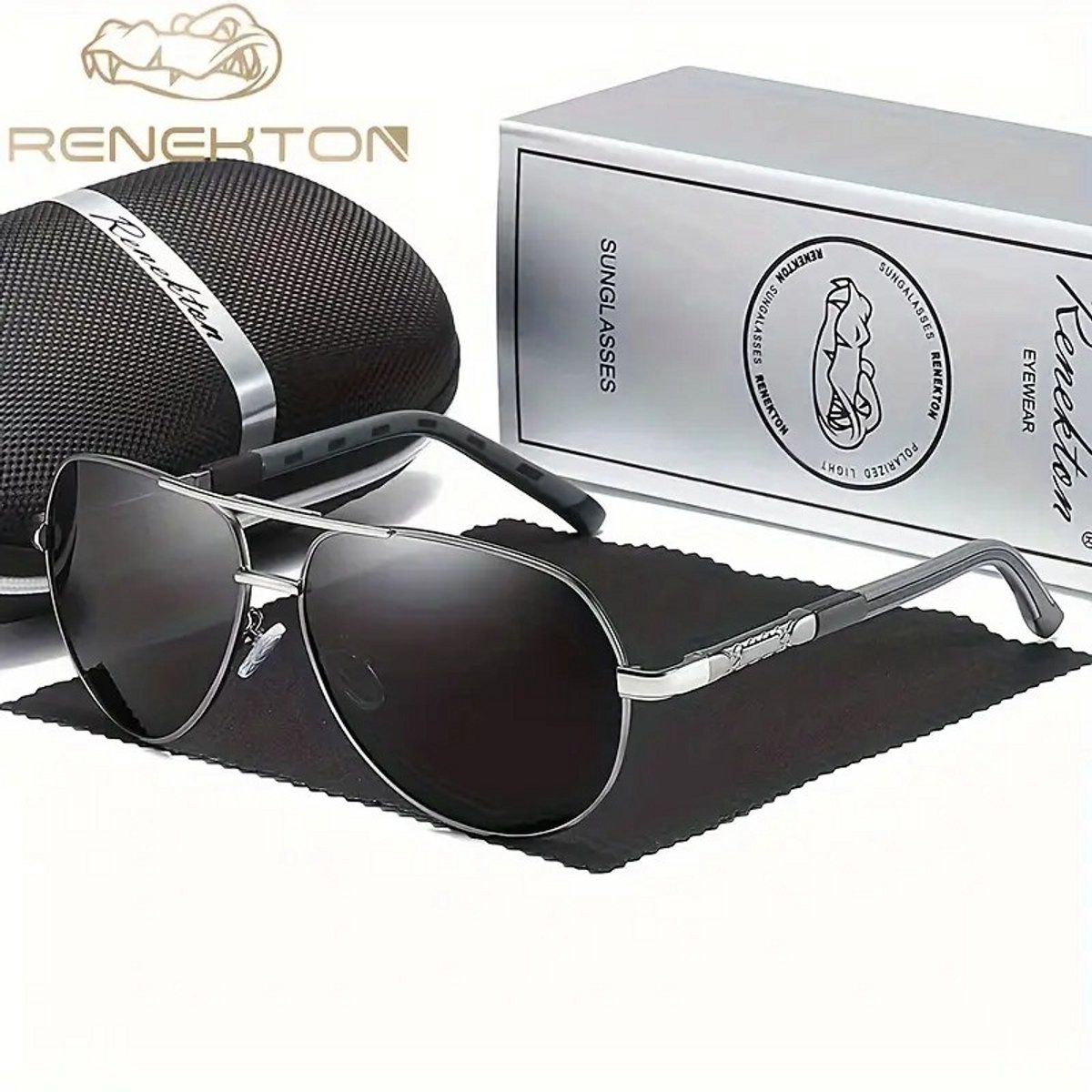 K&R Ventures® Piloten Zonnebril – Gepolariseerd – Unisex Dames & Heren – Grijs Frame & Grijze Glazen – Luxe Cadeaupakket met Etui & Doekje – UV400 Bescherming – Stijlvolle Aviator Bril