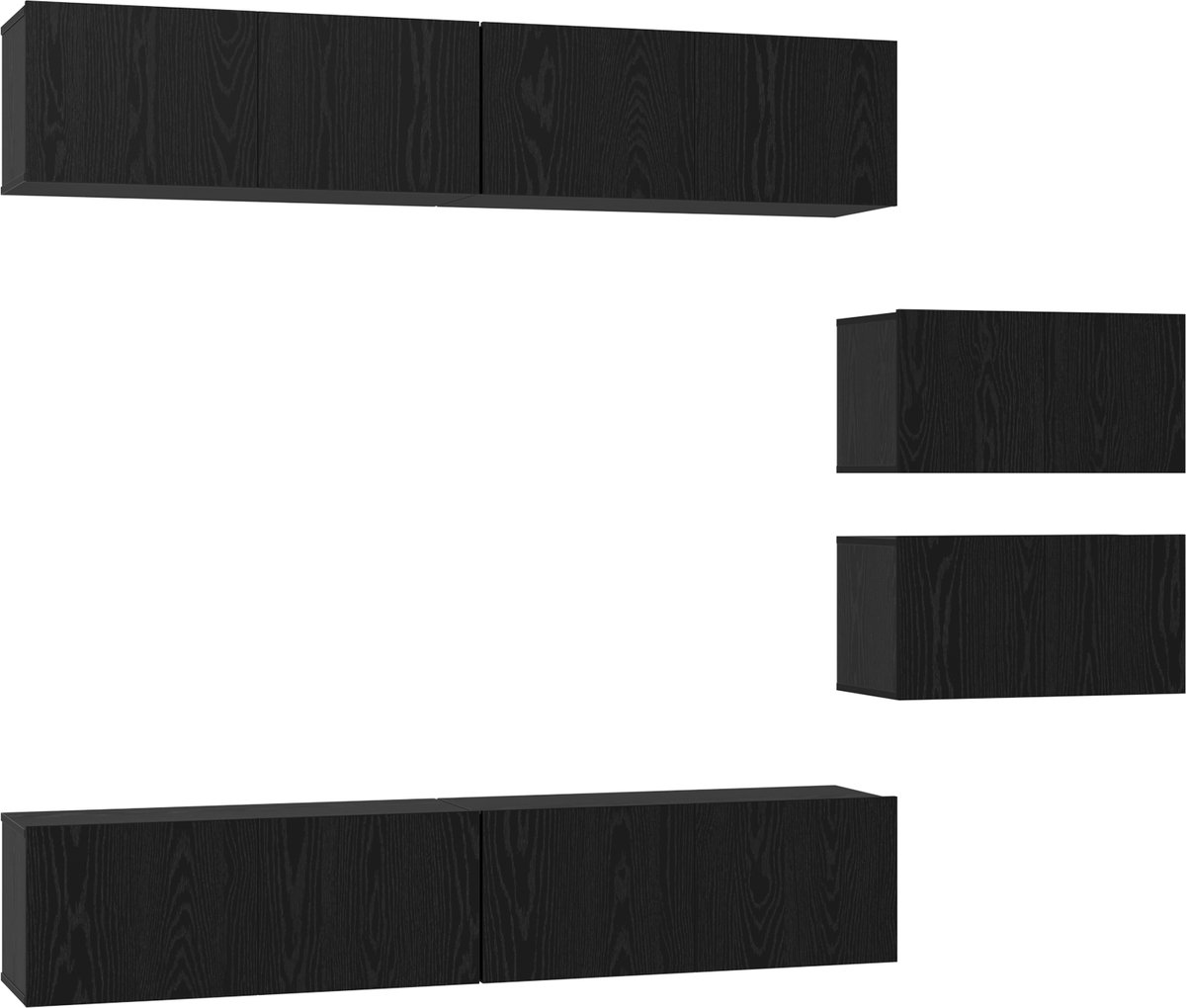 vidaXL - Tv-meubelset - Wandgemonteerd - 6 - pcs - Zwart - Eiken - Bewerkt - hout
