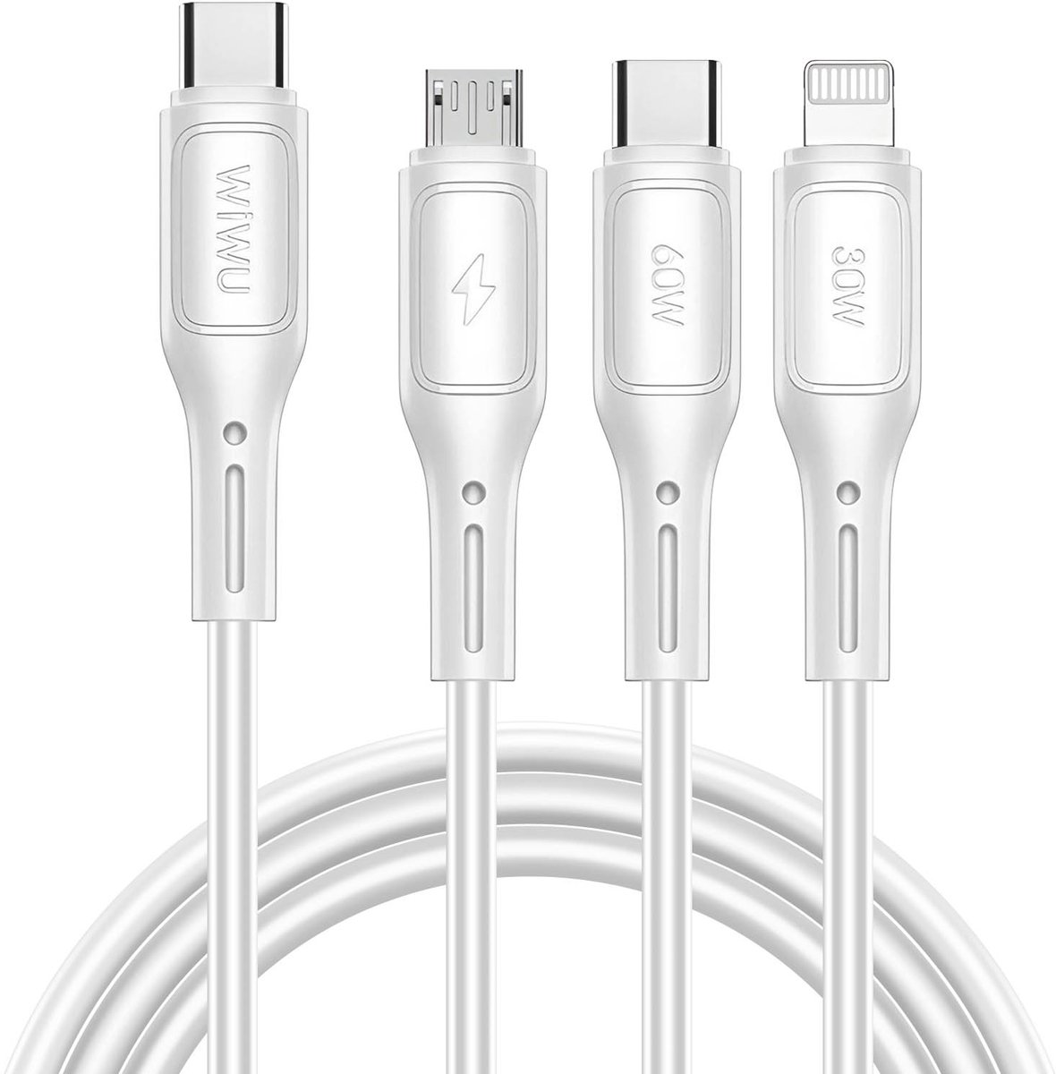 WiWu, 3-in-1 USB-C, Micro USB en Lightning Fast Charge 60W 1m, Wit
