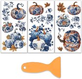 OLYCRAFT 3 stks/set herfst pompoen wrijven op transfers voor meubels en ambachtelijke 15x30cm cyaan blauwe bloem meubels sticker transfer sticker wrijven op sticker met 1 st schraper voor plakboek