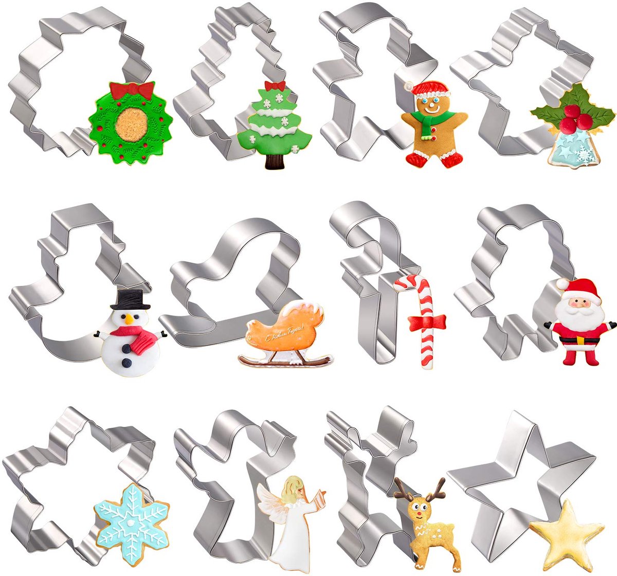 Joyoldelf Kerstkoekjesvormpjes, Kerstkoekjesvormpjes 12 stuks, Kerstkoekjesvormpjes van roestvrij staal, koekjesvormpjes voor het uitsteken van koekjes, biscuits, fondant