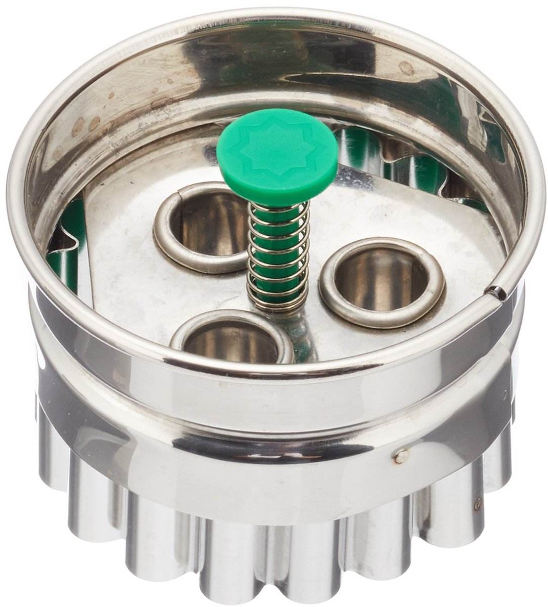 Städter 954053 Linzer 3-gats koekjesvorm met uitwerper klein, roestvrij staal, zilver/groen, 4,8 x 4,8 x 4,8 cm