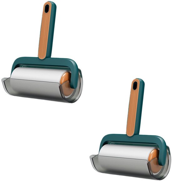 2-stuks Pluizenverwijderaar met afscheurmechanisme - Roller pluizenverwijderaar - Roller sterke dierenhaarverwijderaar - 55 scheuren - Geschikt voor het verwijderen van dierenhaar, banken, kleding, tapijten, beddengoed - Groen en oranje