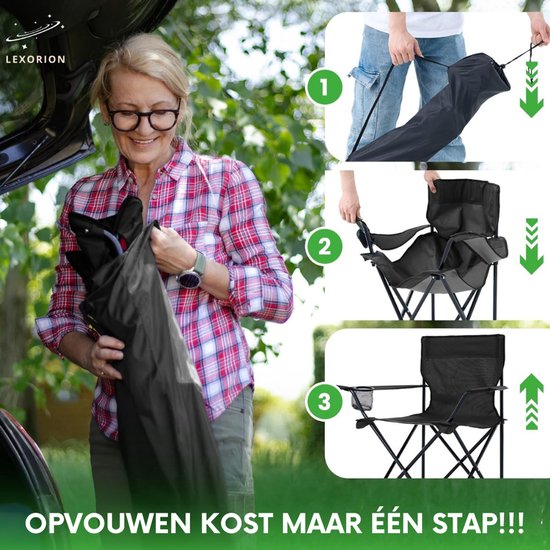 Lexorion Campingstoel - Kampeerstoel - Campingstoelen Set van 2 - Opvouwbaar Campingstoel - Strandstoel - Draagvermogen 120 kg - Klapstoel - Vouwstoel - Camping - Kamperen - Visstoel - Klapstoelen - Festival Stoel - Zwart van Merkloos — afbeelding 5