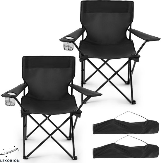 Lexorion Campingstoel - Kampeerstoel - Campingstoelen Set van 2 - Opvouwbaar Campingstoel - Strandstoel - Draagvermogen 120 kg - Klapstoel - Vouwstoel - Camping - Kamperen - Visstoel - Klapstoelen - Festival Stoel - Zwart