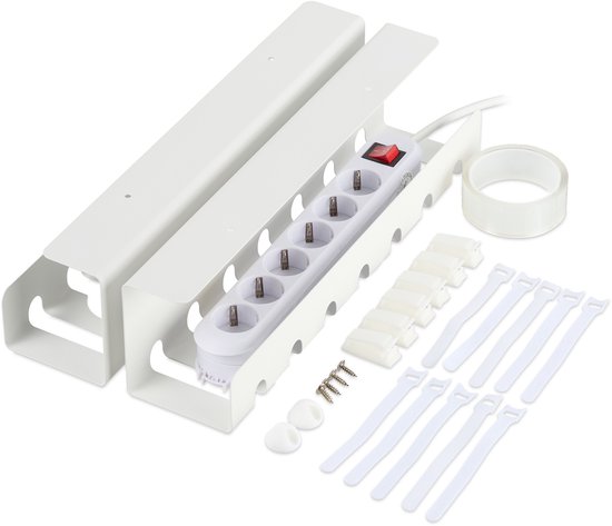 Bureau passe-câbles - lot de 2 - 10 x 43 x 10 cm - acier - blanc