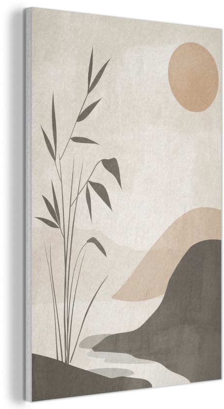 Akoestisch wandpaneel 60x90 cm - Vilt schilderij Japandi - Landschap - Beige - Akoestische panelen - Geluidsdempende wanddecoratie - Geluidsisolatie woonkamer - Muurdecoratie geluidspanelen