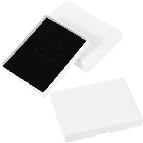 Allecto plus - Set van 2 witte rechthoekige sieradengeschenkdozen | Juwelendoos voor oorbellen en halskettingen | Sieradenverpakking | 9 x 7 cm