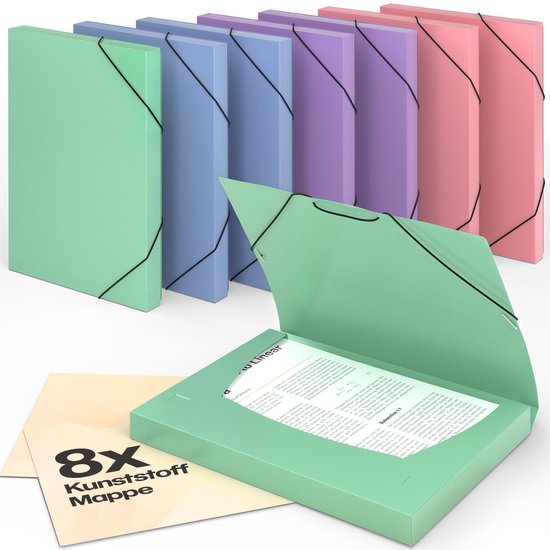 ACROPAQ - 8 x Elastomap A4 – Documentenmap met elastiek – Rugbreedte 3 cm – PP – Voor kinderen, jongens & meisjes – Wind – Elastomap school