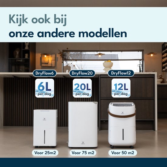 Vibrix DryFlow6 Luchtontvochtiger – 6L per dag – Wasdroogfunctie – Stil & Energiezuinig – Ontvochtiger voor Badkamer, Kelder, Zolder & Slaapkamer – Slimme Dehumidifier