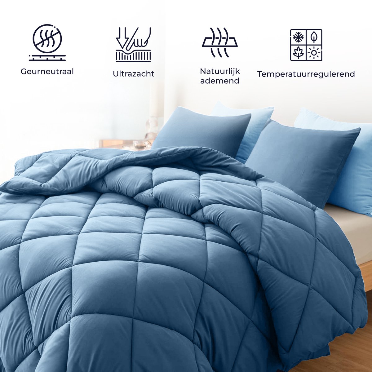 Sleeptime Dekbed zonder Overtrek - Gebroken Wit/Blauw