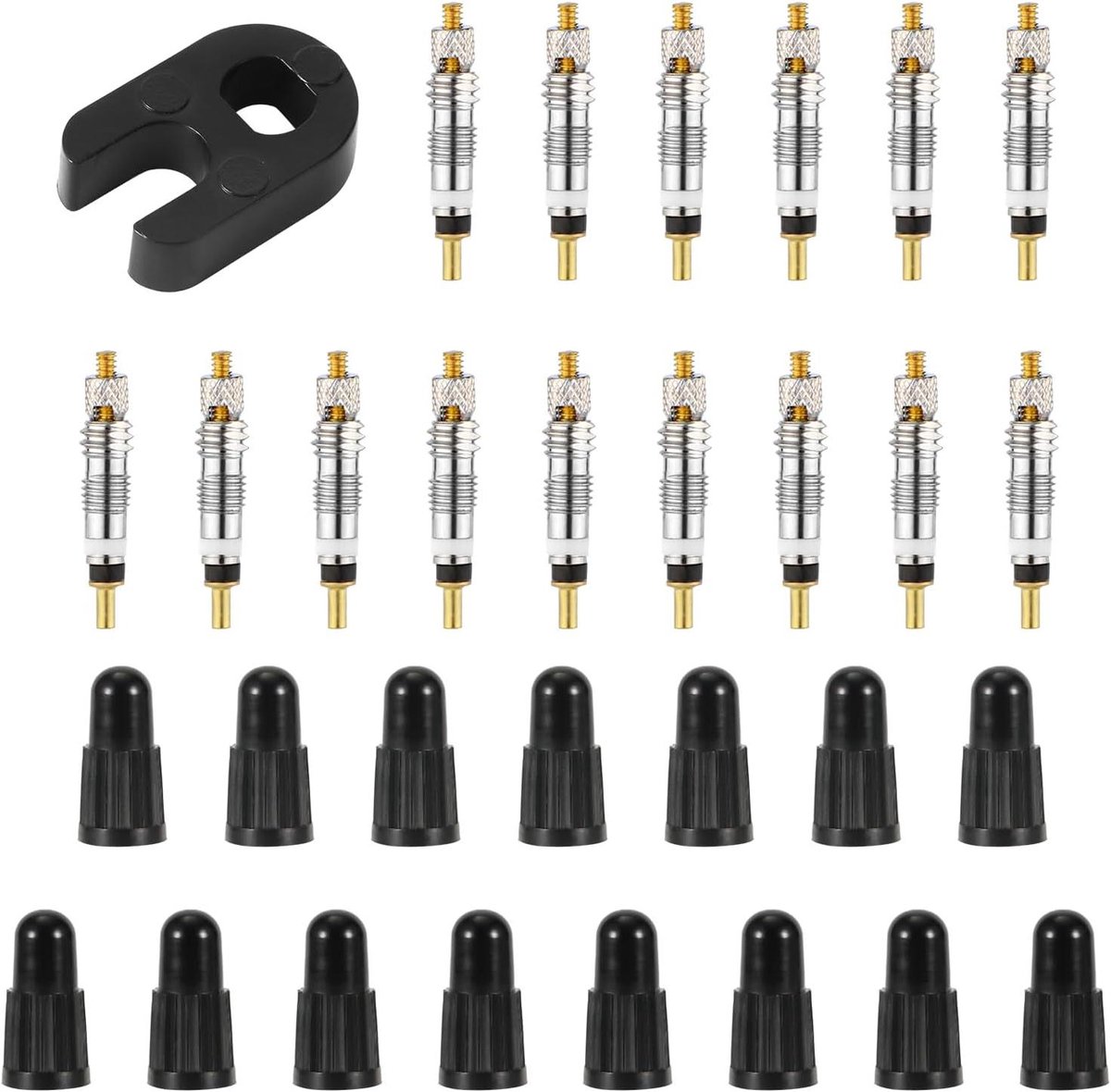 Allecto Plus - Ventielkern Set voor Presta Tubes met Demontagegereedschap - 15 Ventieldopjes - Geschikt voor Race en MTB Fietsbanden