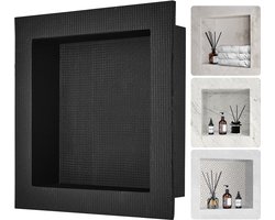 Douche Nis, Klaar Voor Betegeling, 40,64 X 40,64 Cm, Organiser Met Hoekige Hoeken Voor Aan De Muur, Uitschuifbare Zeep Opbergnis Met Enkel Schap Voor Moderne Badkamers, Zwart