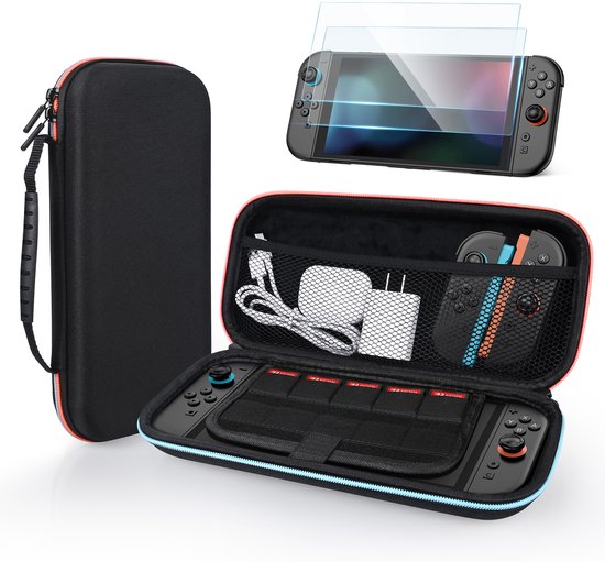 Draagtas voor Nintendo Switch 2 van MMOBIEL – Compacte Hardcase Reistas met 10 Spelkaartsleuven, Mesh Vak, Zachte Binnenvoering & 2 Screen Protectors – Beschermhoes voor Console en Accessoires – Zwart