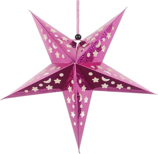 Papier Ster Lantaarns Lampenkap | Kerst Ster Opknoping Decoraties | Thuis Bruiloft Kerstvakantie Party Decoratie | 45cm (Rose Red)