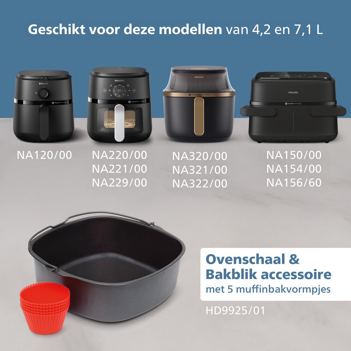 Philips Ovenschaal & Bakblik Airfryer Accessoire - HD9925/01 - Geschikt voor Philips - Bakaccessoire met 5 muffinvormen — afbeelding 4