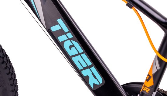 Tiger Bike Kinderfiets voor jongens van 6 tot 10 jaar, 20 inch Zwart-Turkoois-Grijs-Oranje, wielmaat te kiezen uit 6 versnellingen Shimano