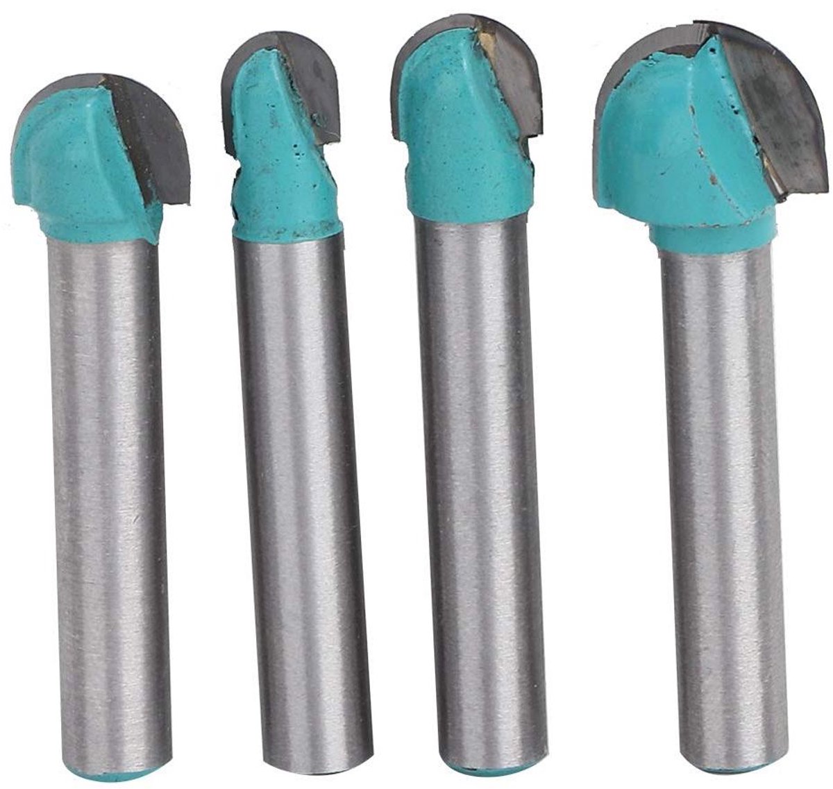 Allecto Plus - Ronde frees set van 4 stuks met 6 mm ronde schacht voor houtbewerking - Houten werkfrees - Houtbewerking Core Box Router Bit Set