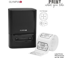 Olympia Thermische Label Printer P220 Wireless Zwart - Incl. smartphone app - Bluetooth - USB - Incl. etiketten - Thuis | Kantoor | Hobby