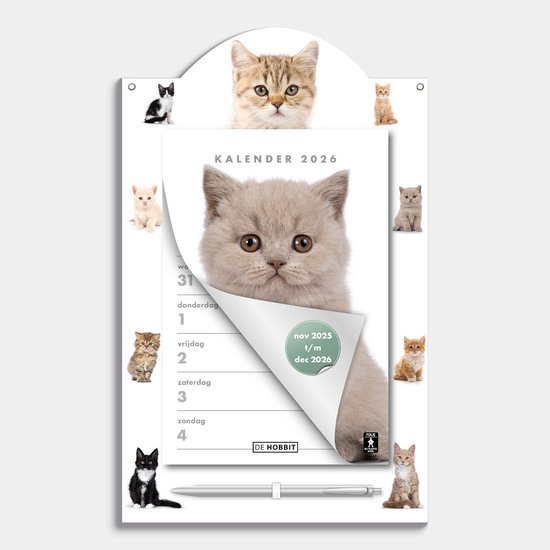 Hobbit - Weekscheurkalender - 2026 - 1 week op 1 pagina - met pen en ophangkoord - Katten