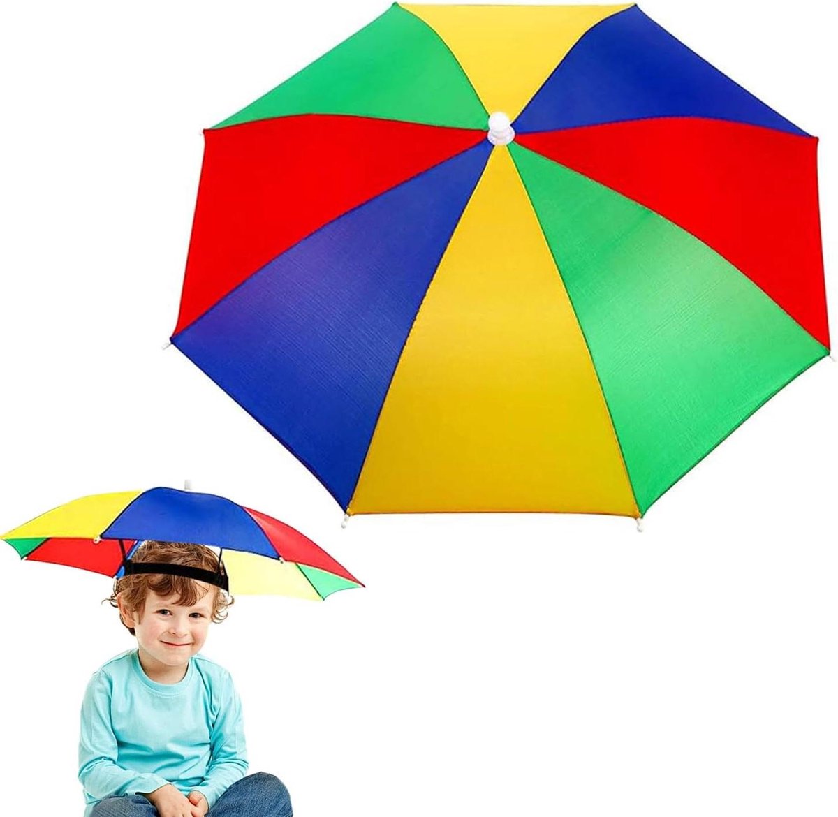 Allecto Plus - Opvouwbare Parapluhoed in Regenboog Design voor Carnaval en Strand - Unieke Mini-Muts - Geschikt voor Outdooractiviteiten - Handige Elastische Band - Stijlvol en Functioneel