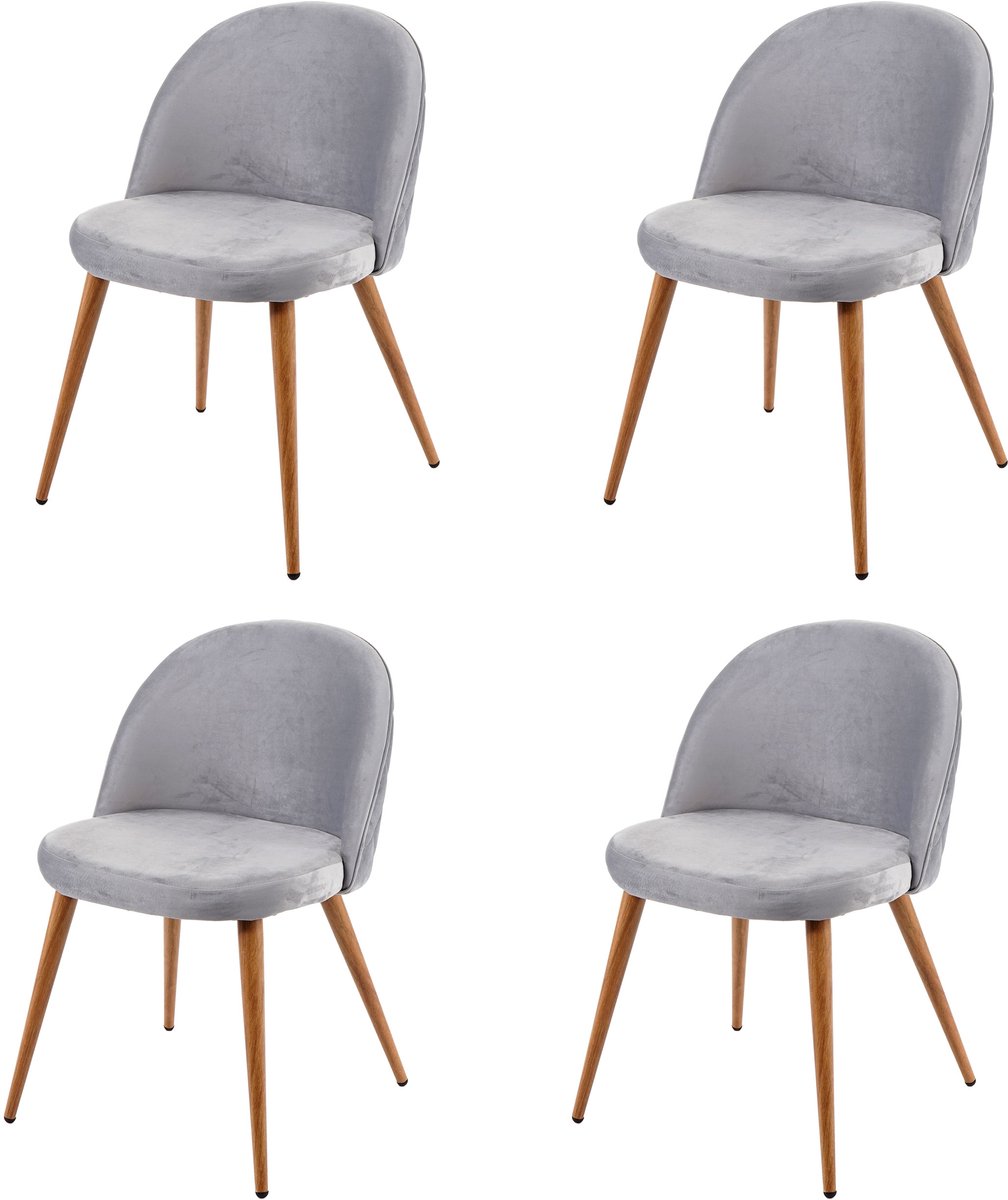 MCW Set van 4 eetkamerstoelen MCW-D53, keukenstoel, retro jaren 50 ontwerp, stof/textiel ~ lichtgrijs